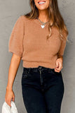 Fuzzy Round Neck Half Sleeve Sweater - Trendsi - Flyclothing LLC