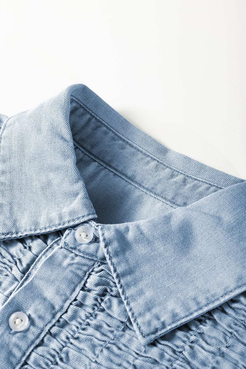 Smocked Collared Neck Cap Sleeve Denim Dress - Trendsi - Flyclothing LLC