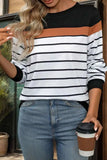 Striped Round Neck Long Sleeve Sweatshirt - Trendsi - Flyclothing LLC
