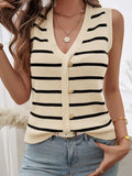 Striped V-Neck Knit Tank - Trendsi - Flyclothing LLC
