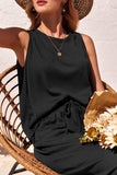 Waffle-Knit Round Neck Tank and Pants Set - Trendsi - Flyclothing LLC