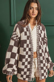 Checkered Open Front Long Sleeve Cardigan - Trendsi - Flyclothing LLC