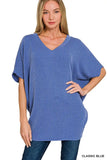 Zenana Raised Rib V-Neck Batwing Top - Trendsi - Flyclothing LLC