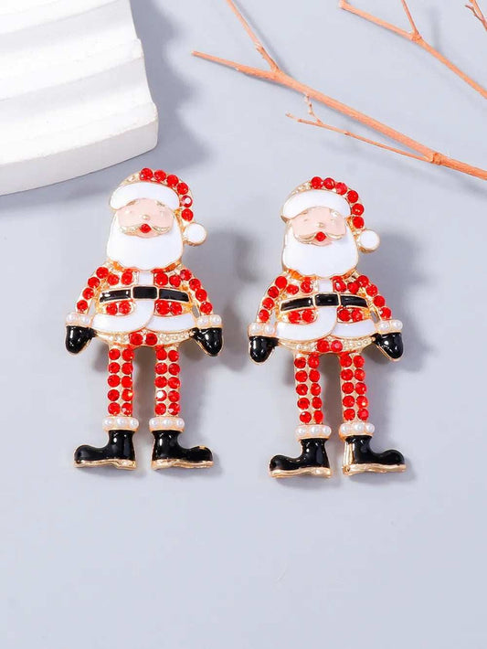 Alloy Rhinestone Santa Earrings - Trendsi - Flyclothing LLC