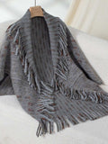 Fringe Open Front Half Sleeve Poncho - Trendsi - Flyclothing LLC