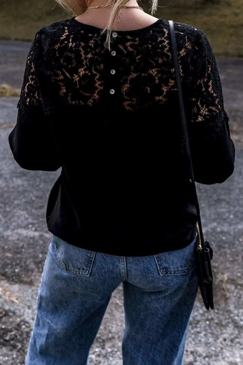 Lace Detail Round Neck Long Sleeve Blouse - Trendsi - Flyclothing LLC