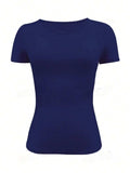 Round Neck Short Sleeve T-Shirt - Trendsi - Flyclothing LLC