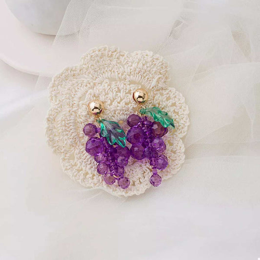 Grape Cluster Beaded Dangle Earrings - Trendsi - Flyclothing LLC