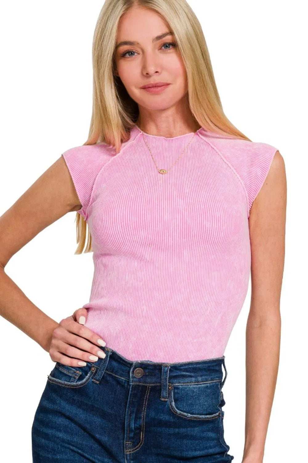 Zenana Stone Washed Ribbed Seamless Top - Trendsi - Flyclothing LLC