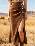 Pearl Slit Velvet Skirt - Trendsi - Flyclothing LLC