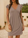 V-Neck Ruffled Cap Sleeve Mini Dress - Trendsi - Flyclothing LLC