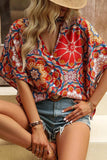 Printed V-Neck Half Sleeve Blouse - Trendsi - Flyclothing LLC