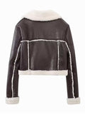 Collared Neck Long Sleeve Plush Cropped Jacket - Trendsi - Flyclothing LLC