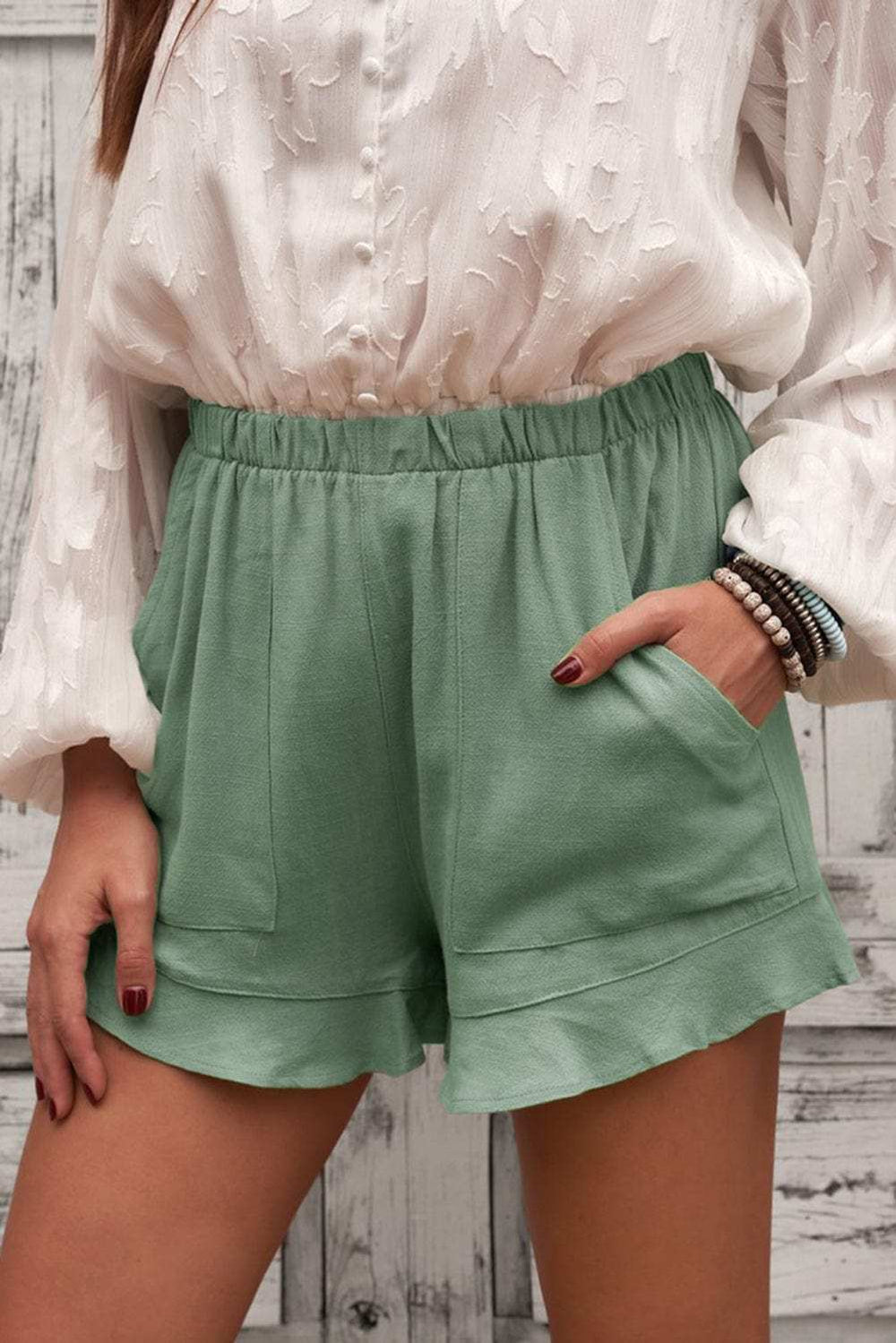 Elastic Waist Shorts with Pockets - Trendsi - Flyclothing LLC