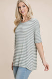 BOMBOM Striped Round Neck T-Shirt - Trendsi - Flyclothing LLC