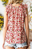 Ruffled Floral Round Neck Cap Sleeve Blouse - Trendsi - Flyclothing LLC