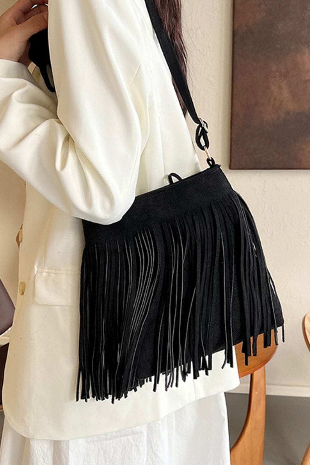 Suede Fringe Shoulder Bag - Trendsi - Flyclothing LLC