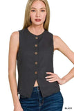 Zenana Linen Button Down Vest - Trendsi - Flyclothing LLC