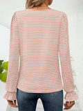 Striped Square Neck Flounce Sleeve Top - Trendsi - Flyclothing LLC