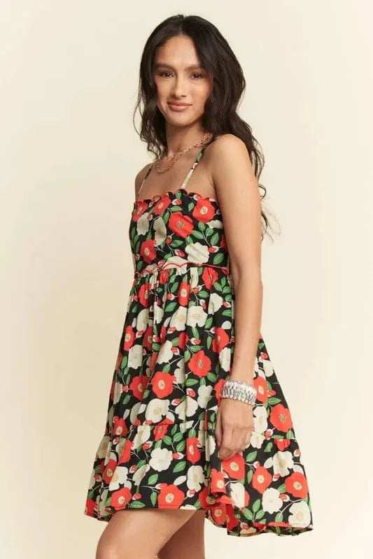 Davi & Dani Floral Scalloped Cutout Back Mini Dress - Trendsi - Flyclothing LLC