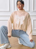 Bow Turtleneck Long Sleeve Sweater - Trendsi - Flyclothing LLC