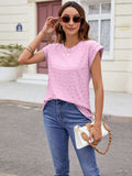 Textured Round Neck Cap Sleeve T-Shirt - Trendsi - Flyclothing LLC