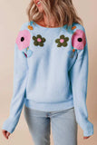 Crochet Flower Round Neck Dropped Shoulder Sweater - Trendsi - Flyclothing LLC