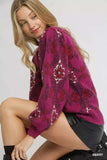 Umgee Boho Patterned Long Sleeve Sweater - Trendsi - Flyclothing LLC