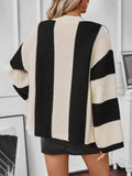 Waffle-Knit V-Neck Striped Long Sleeve Cardigan - Trendsi - Flyclothing LLC