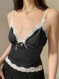 Devine Lace Detail Polka Dot V-Neck Cami - Trendsi - Flyclothing LLC