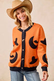 BiBi Halloween Witch Hat Moon Bat Artwork Cardigan - Trendsi - Flyclothing LLC