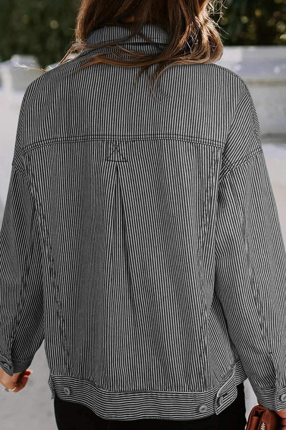 Striped Button Up Long Sleeve Denim Jacket - Trendsi - Flyclothing LLC