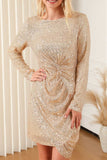 Sequin Knot Round Neck Long Sleeve Mini Dress - Trendsi - Flyclothing LLC