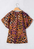 Leopard Notched Short Sleeve Blouse - Trendsi - Flyclothing LLC