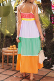 Color Block Flowy Tiered Maxi Dress with Pockets - Trendsi - Flyclothing LLC
