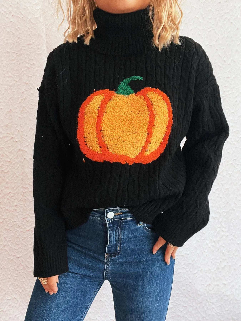 Pumpkin Turtleneck Long Sleeve Sweater - Trendsi - Flyclothing LLC
