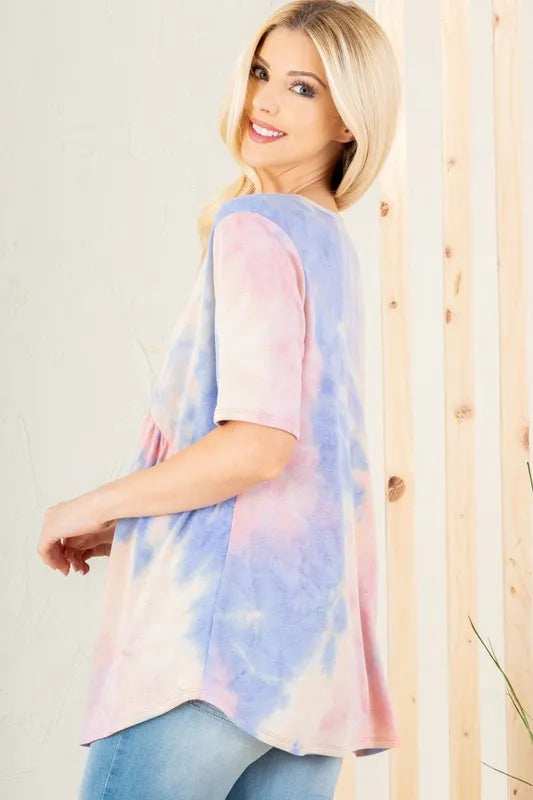 Heimish Full Size Crisscross Tie Dye Babydoll Top Plus Size - Trendsi - Flyclothing LLC