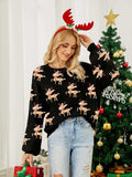 Reindeer Round Neck Long Sleeve Sweater - Trendsi - Flyclothing LLC