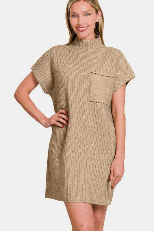 Zenana Short Sleeve Sweater Mini Dress - Trendsi - Flyclothing LLC