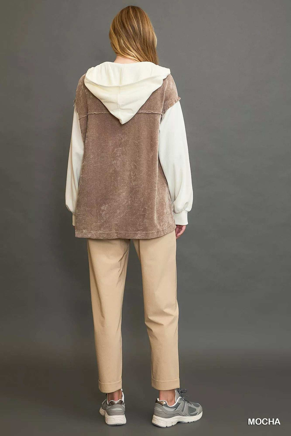 Umgee Contrast Hooded Chenille Jacket - Trendsi - Flyclothing LLC