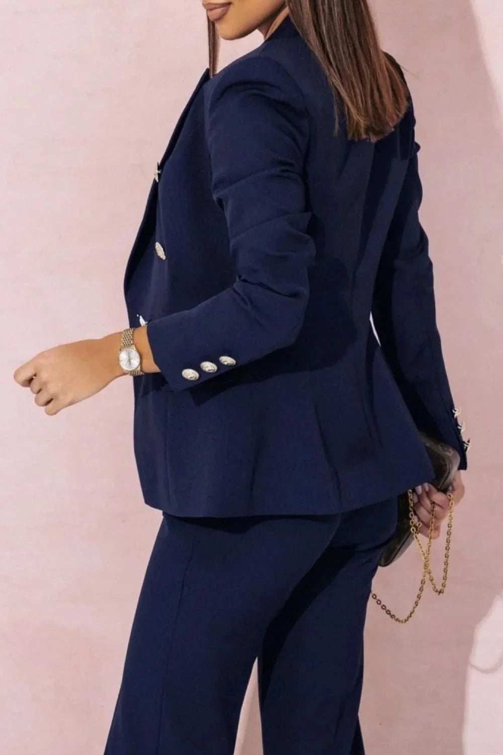 Full Size Lapel Collar Long Sleeve Blazer and Pants Set Plus Size - Trendsi - Flyclothing LLC