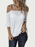 Full Size Cold Shoulder Three-Quarter Sleeve Blouse - Trendsi - Flyclothing LLC
