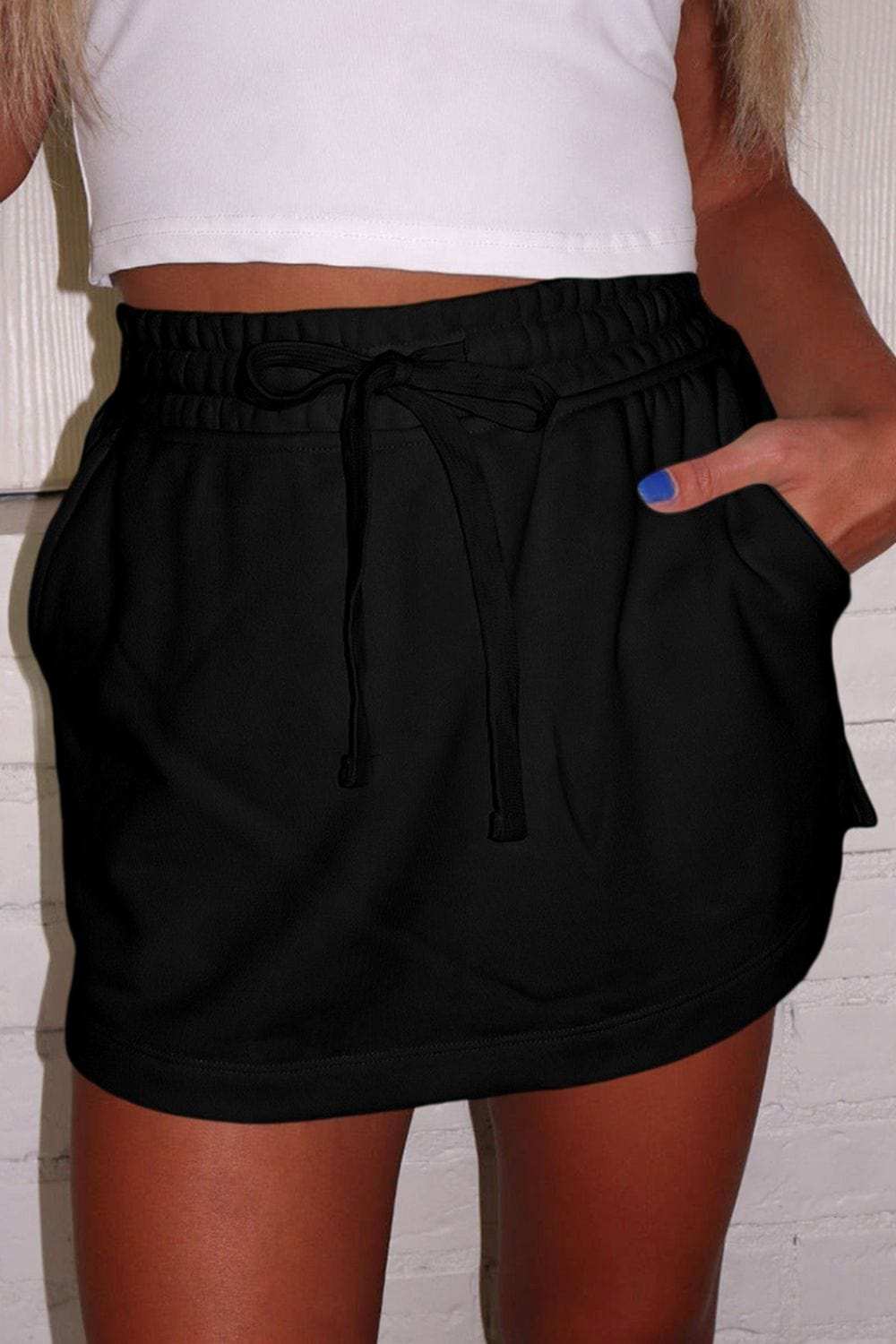 French Terry Drawstring Mini Skort with Pockets - Trendsi - Flyclothing LLC