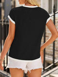 Contrast Trim Round Neck Cap Sleeve Top - Trendsi - Flyclothing LLC