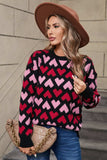 Angel Wings Contrast Heart Round Neck Sweater - Trendsi - Flyclothing LLC