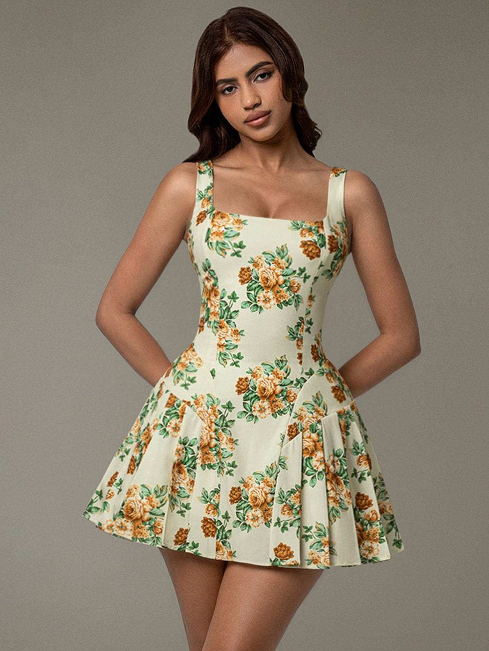 Floral Sleeveless Mini Pleated Dress - Trendsi - Flyclothing LLC