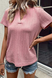 Textured Notched Short Sleeve T-Shirt - Trendsi - Flyclothing LLC