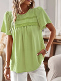 Lace Detail Round Neck Short Sleeve Blouse - Trendsi - Flyclothing LLC