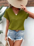 Textured Solid Color Short Sleeve Top - Trendsi - Flyclothing LLC