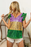 BiBi Mardi Gras Sequin Color Block Ruffled Top - Trendsi - Flyclothing LLC